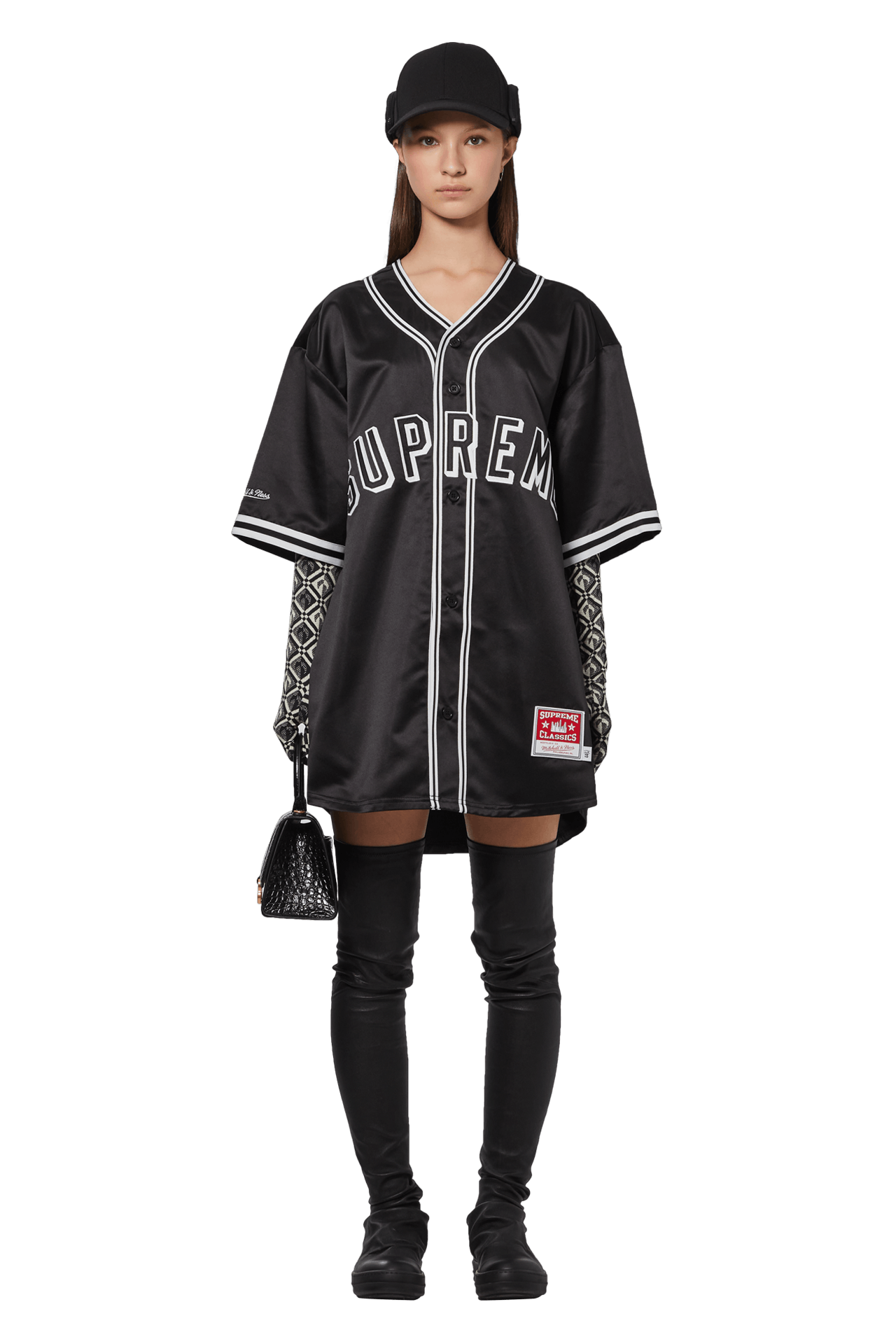 Supreme x Mitchell & Ness Satin Baseball Jersey 'Black'