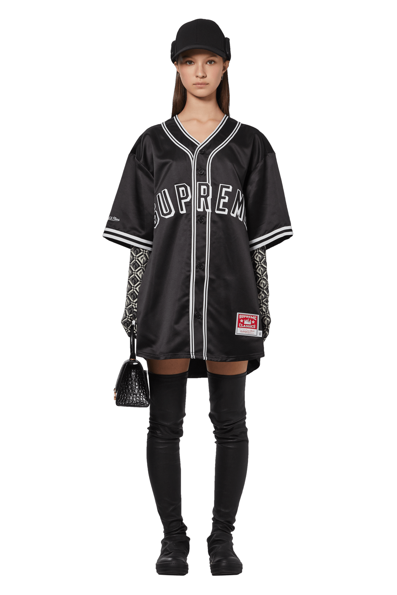 Supreme x Mitchell & Ness Satin Baseball Jersey 'Black