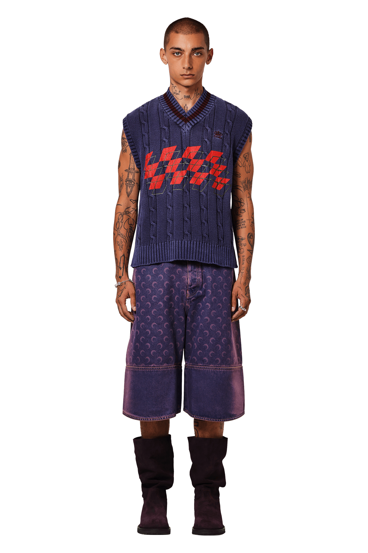 Buy Marine Serre Moon Laser Denim Bermudas 'Lavender' - USH004A