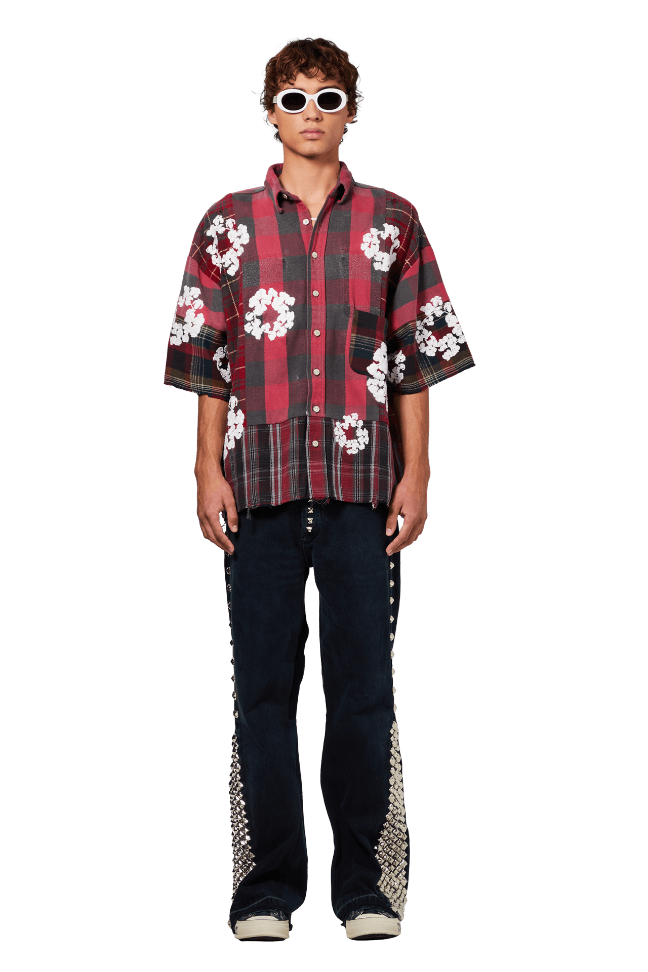 Buy READYMADE x Denim Tears Wreath Check Halfshirt 'Red' - RE DT