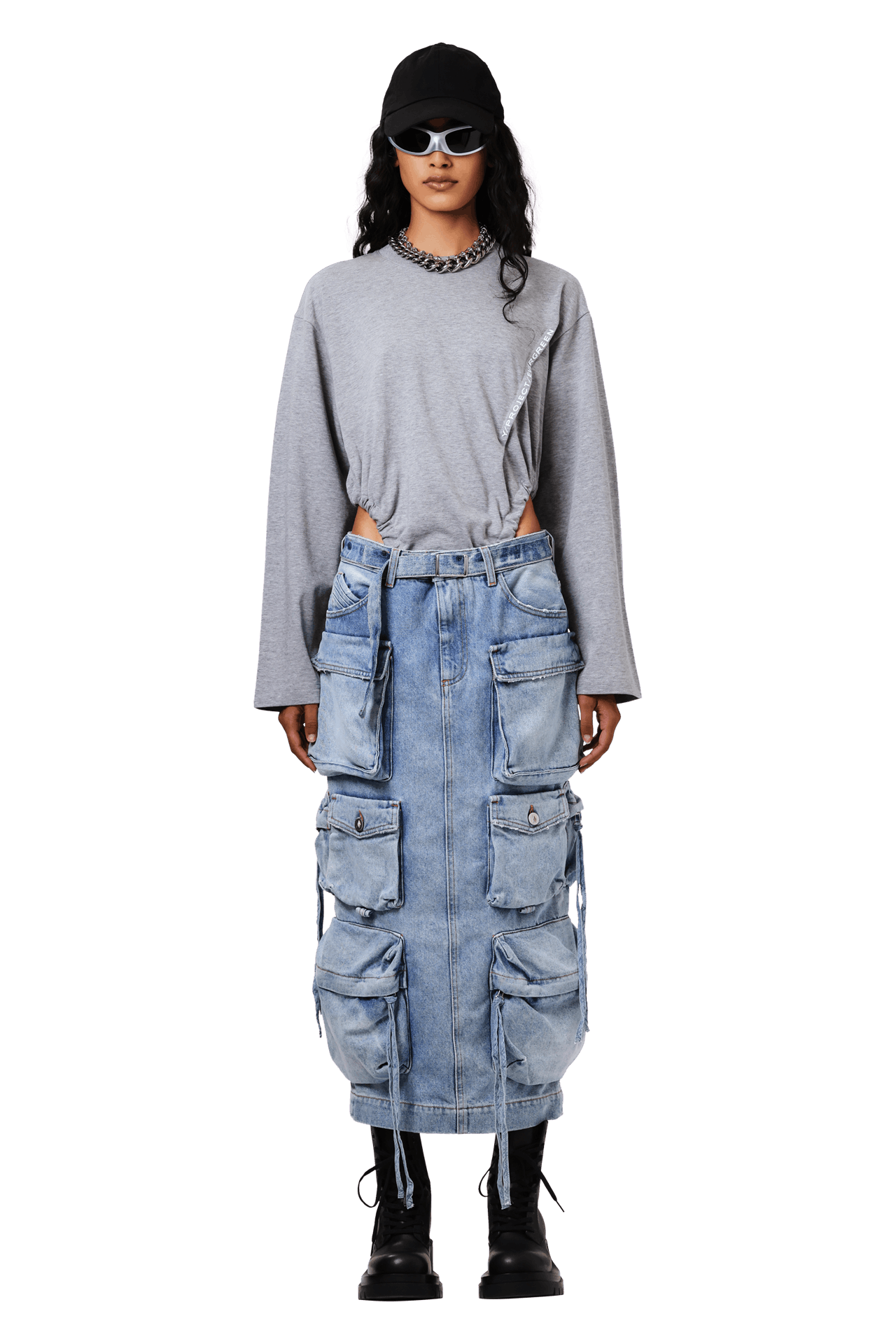 Buy The Attico Midi Denim Skirt 'Sky Blue' - 241WCS189 D073