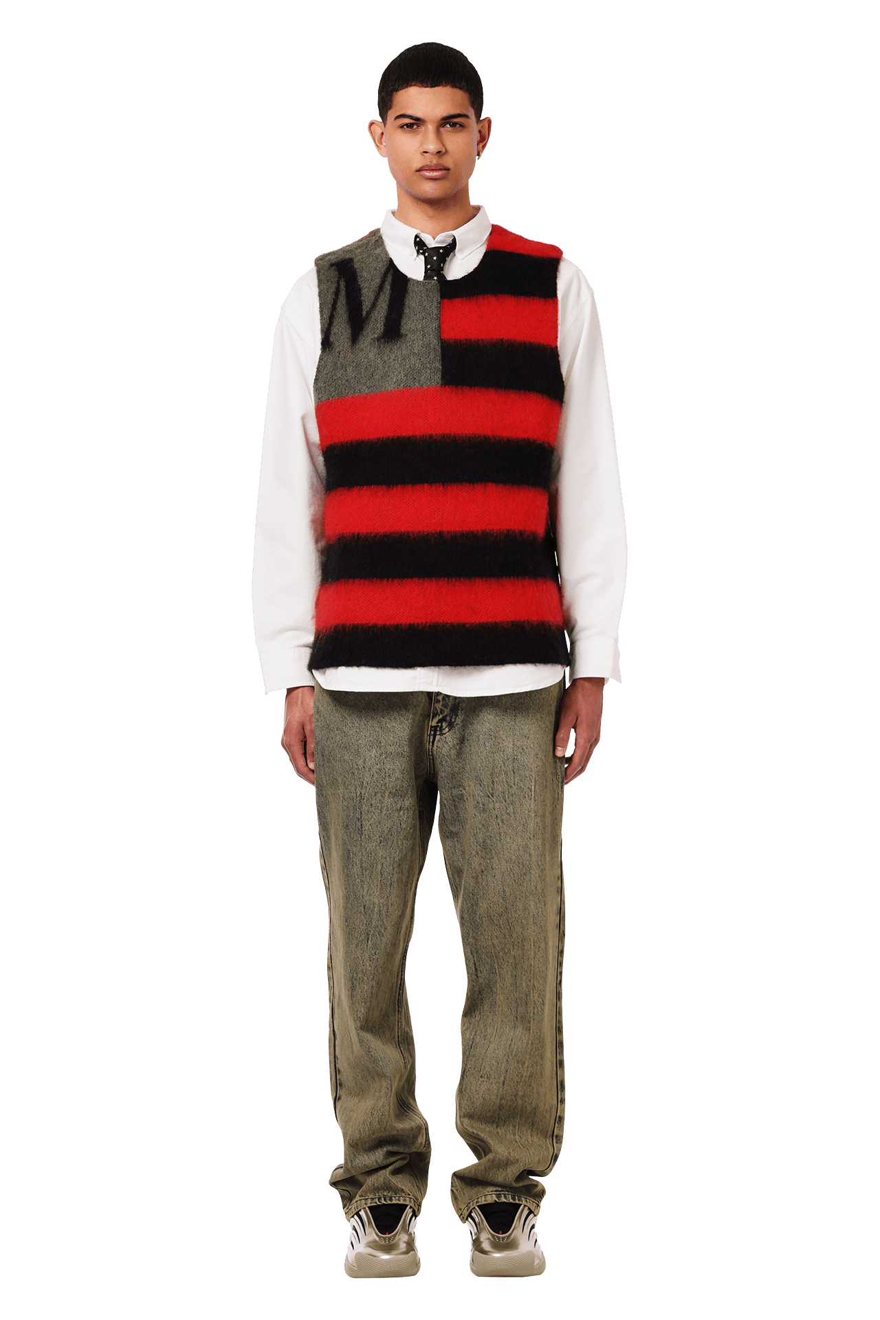 Buy MAINS Mohair Flag Vest 'Black/Red' - M25 D2 012 BLAC | GOAT