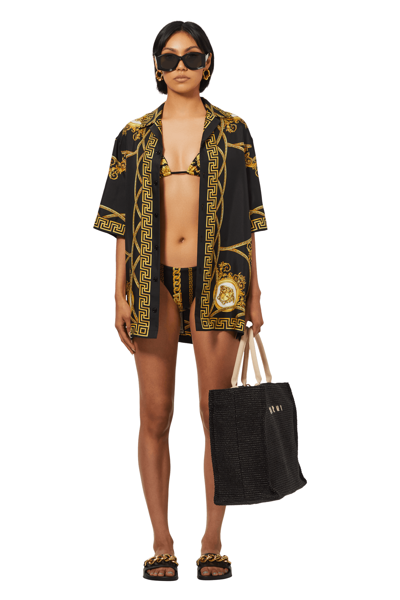 Versace Underwear Black Barocco Bikini Bottom 'A7900 Gold + Print' -  ABD05027_A235870_A7900