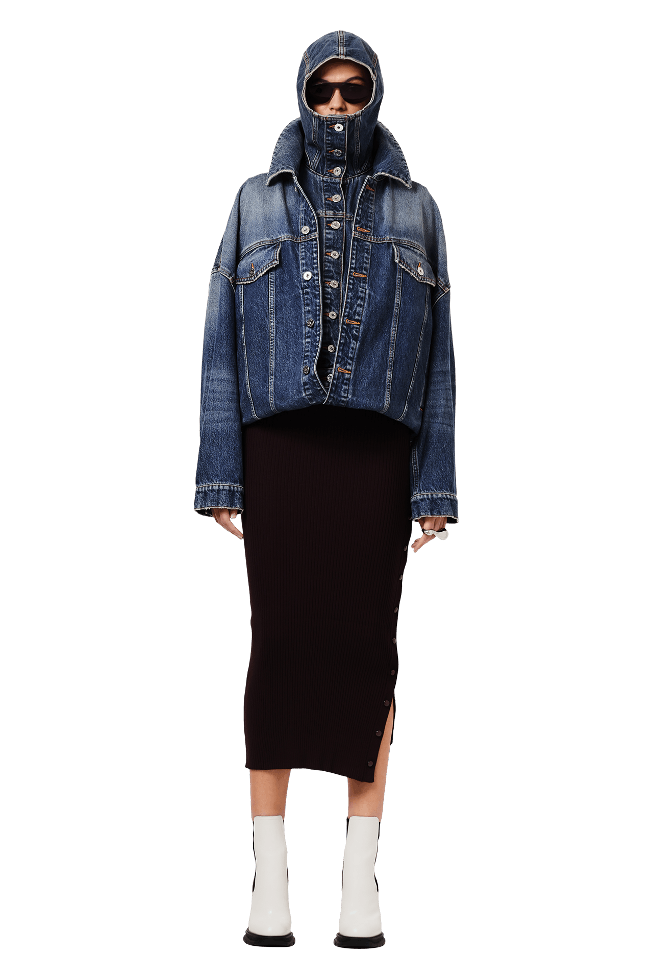 Buy Jean Paul Gaultier Hooded Double Layer Denim Jacket 'Vintage