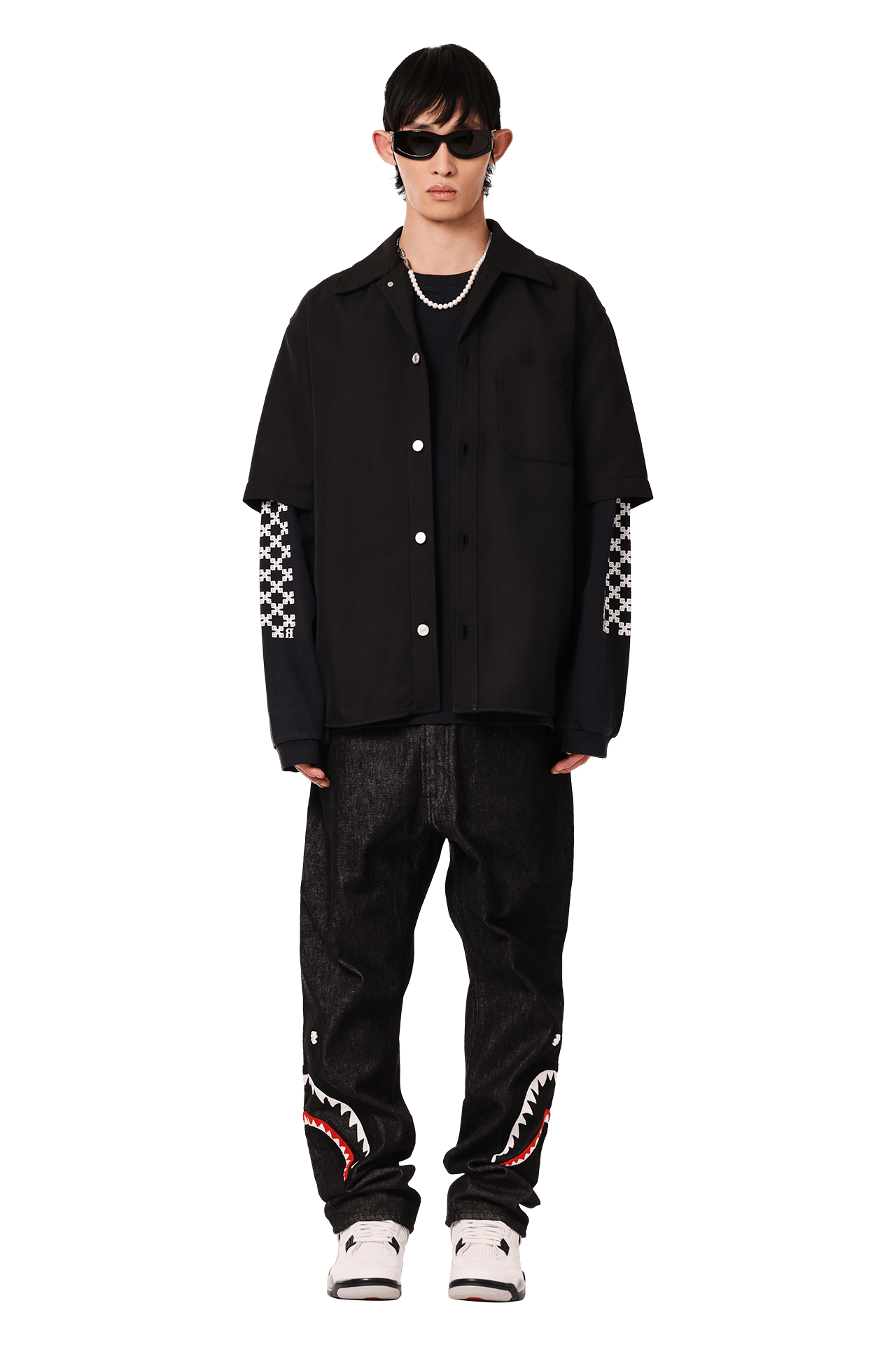 Buy GOAT Exclusive BAPE Pearl Shark Relaxed Fit Denim Pants 'Black