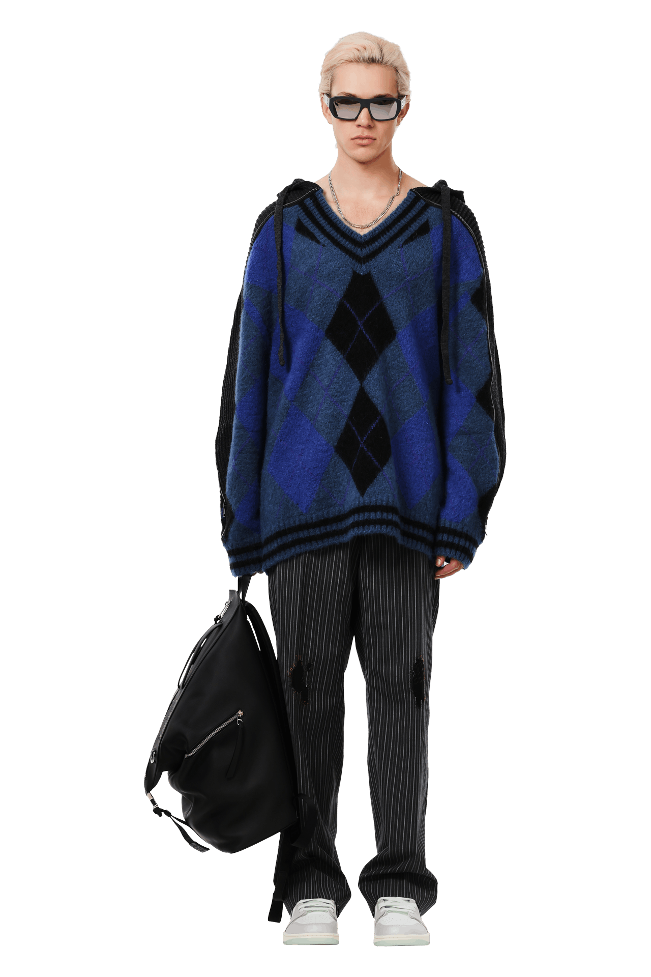 Buy Y/Project Zip Insert Hood Pullover 'Blue/Grey Argyle
