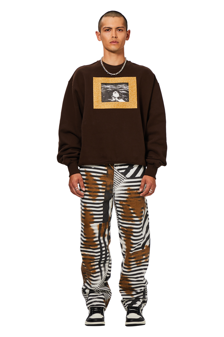 Model wearing We11done Striped Carpenter Pants 'Black'
