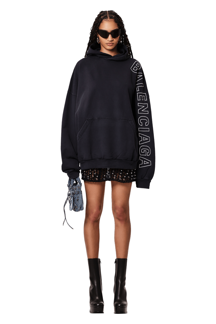 Buy Balenciaga Logo Embroidered Oversized Hoodie 'Washed Black