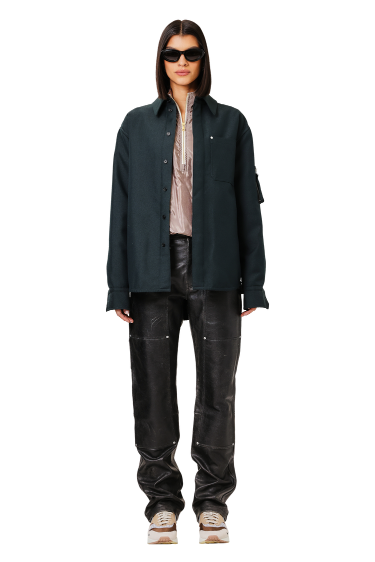 Model wearing Helmut Lang Garbadine Shirt Jacket 'Evergreen'