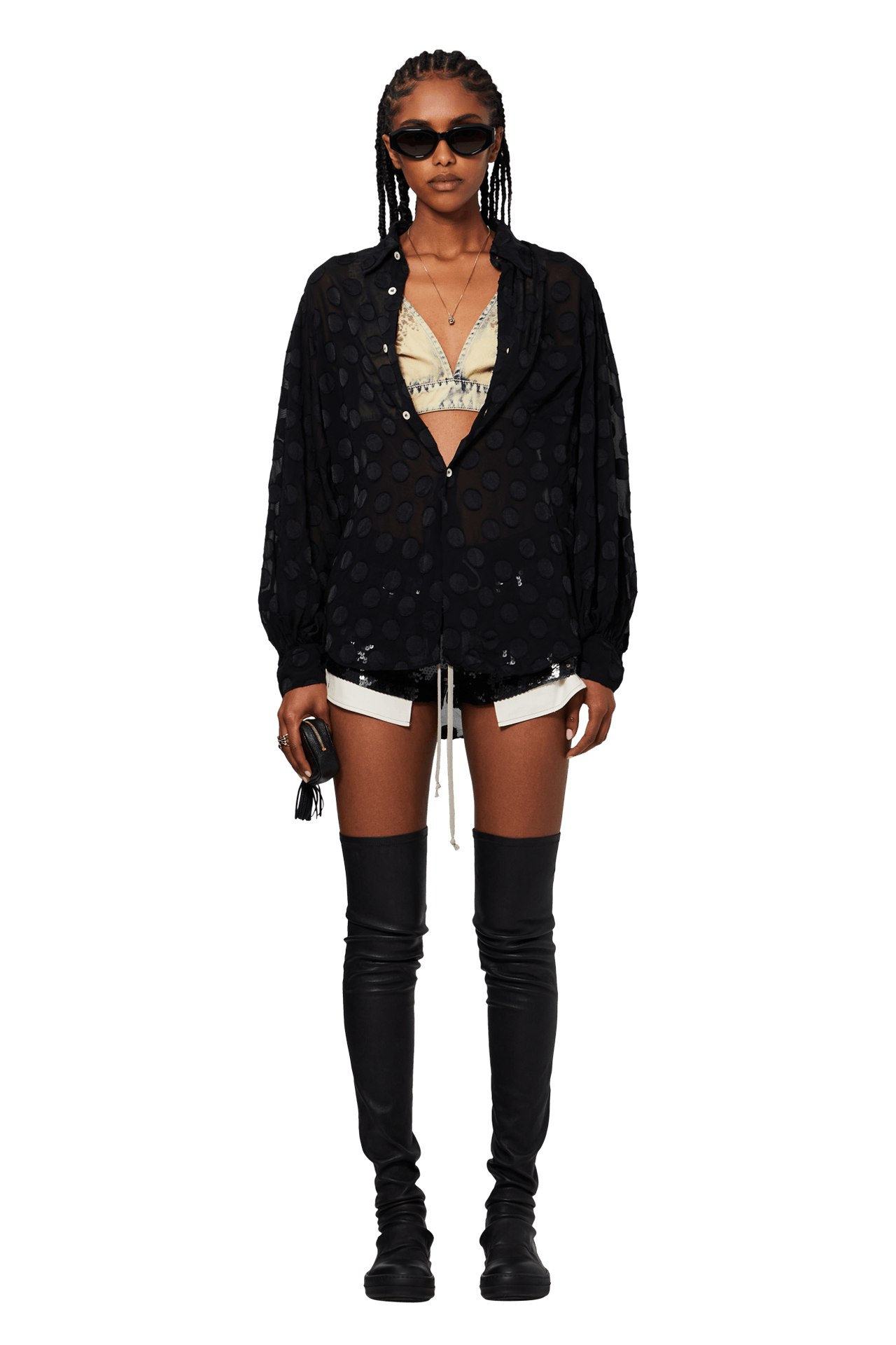 COMME des GARCONS Fusion round collar sheer ruffle Long sleeve shirt blouse tops GB-040340 Dark navy main image 0