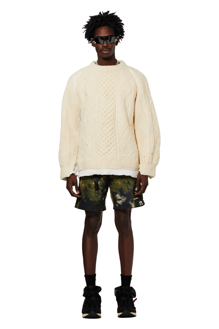 Model wearing BAPE Chusen Hybrid Eazy Shorts 'Olive Drab'