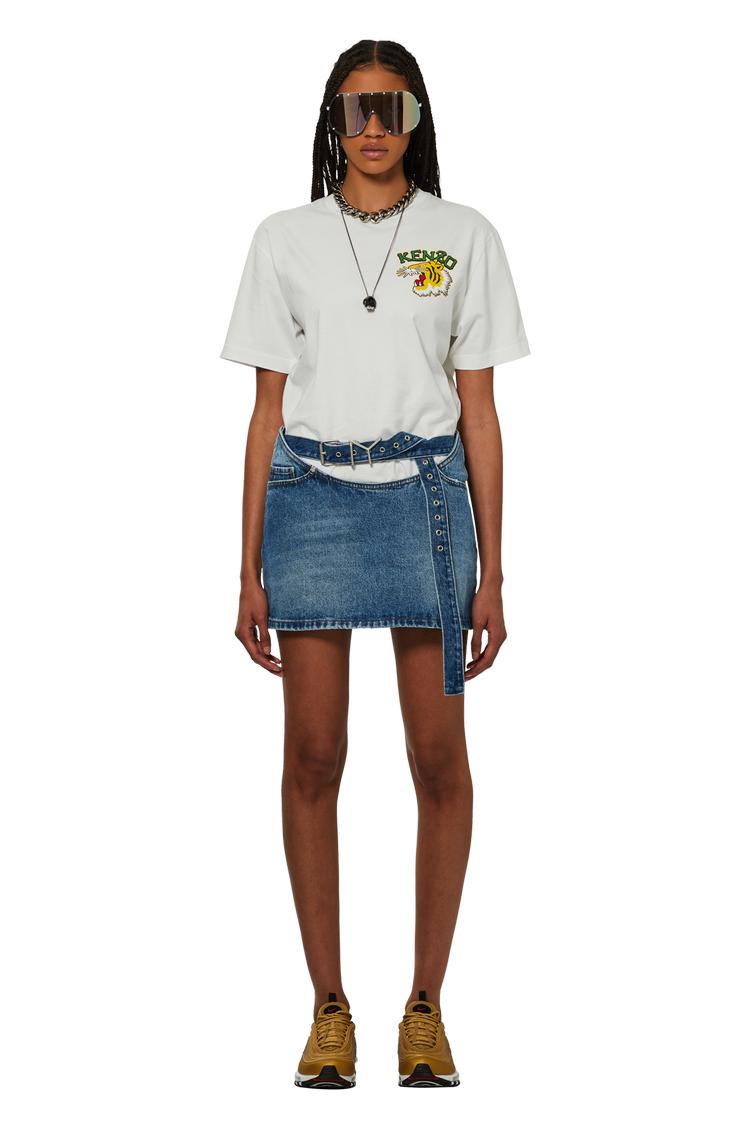 model wearing Kenzo Tiger Varsity Classic T-Shirt 'Off White'