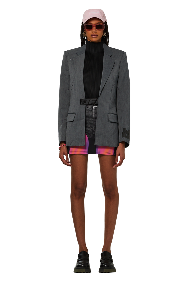 Model wearing Y/Project x Jean Paul Gaultier Trompe L'Oeil Janty Mini Skirt 'Black/Pink'