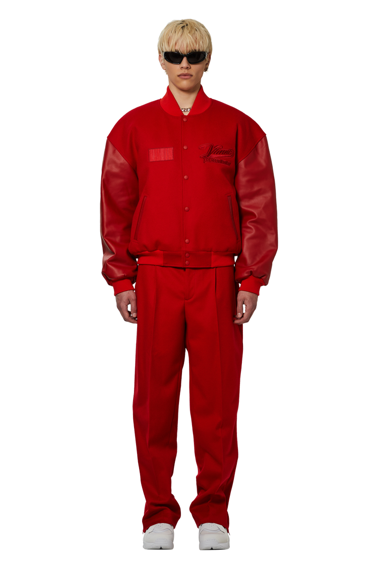 model wearing VTMNTS College Jacket 'Red'