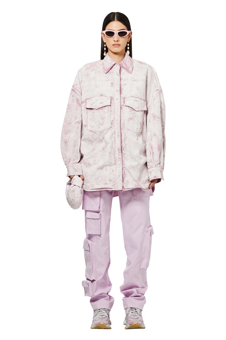 model wearing Attico Oversized Denim Jacket 'Pink'