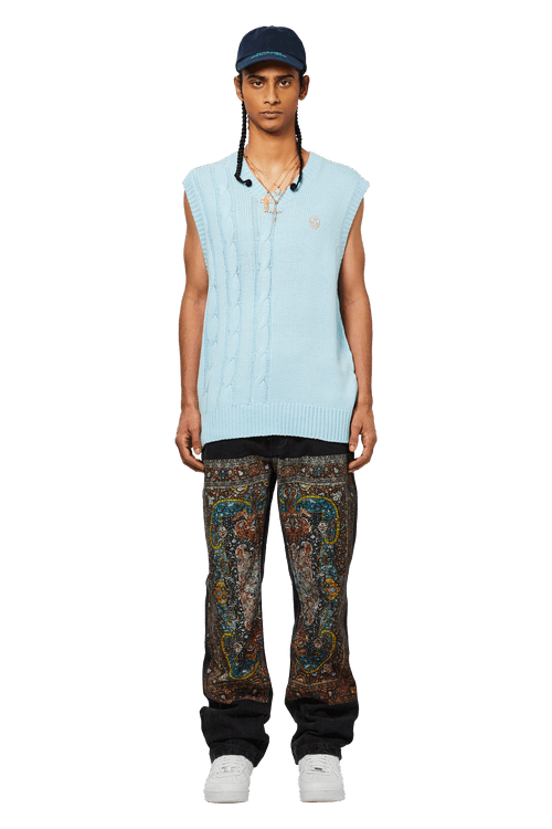 Buy GOLF WANG Grand Logo Split Cable Vest 'Blue' FW22KN1075BL GOAT UK