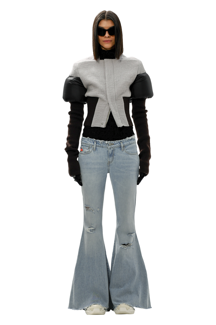 model wearing Rick Owens Wmns DRKSHDW Strobe Fabrics Abstract High 'Black Milk'