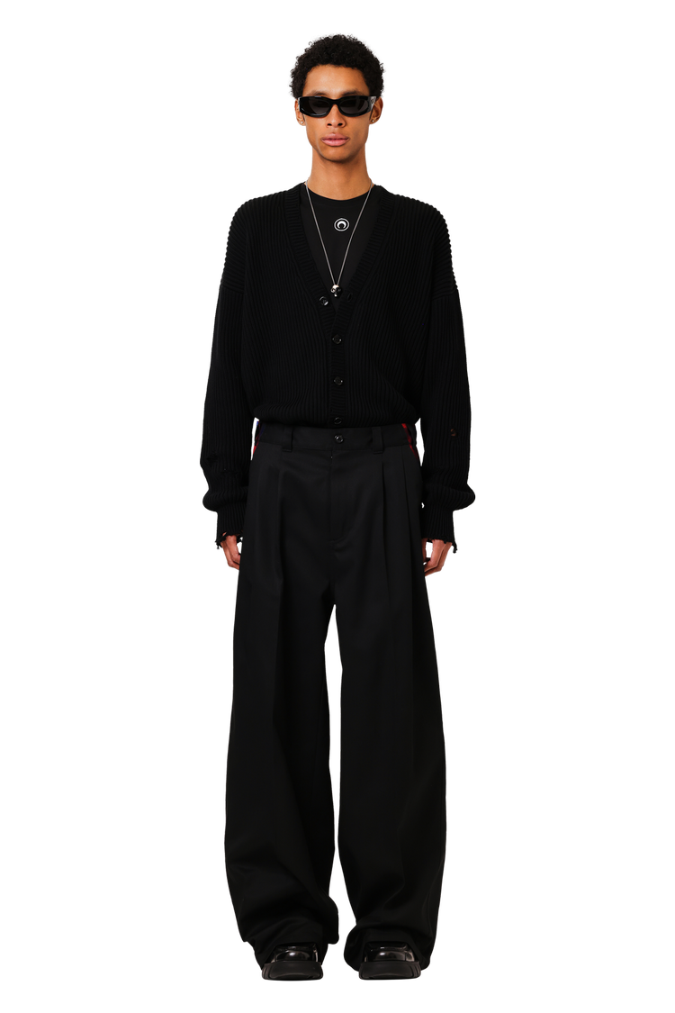 Model wearing Maison Margiela Pendleton Yoke Trousers 'Black'