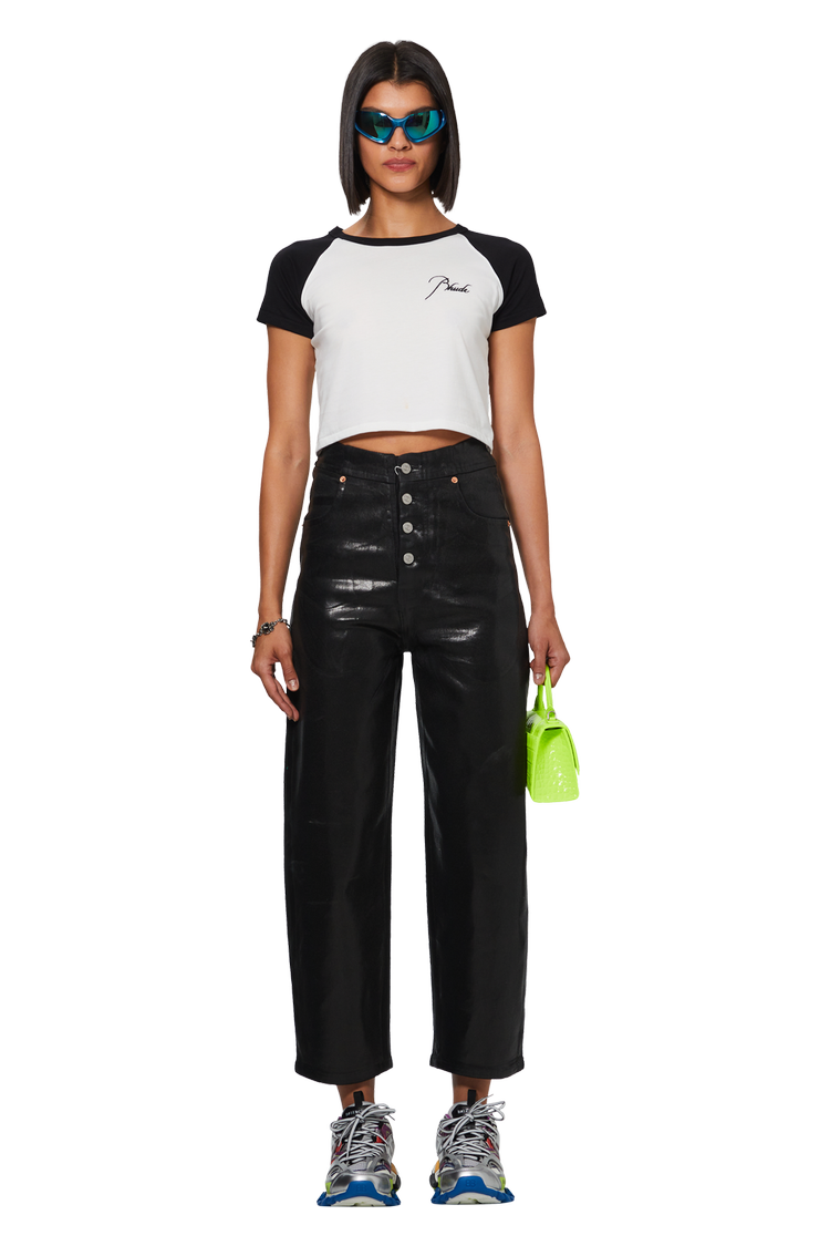 Model wearing MM6 Maison Margiela 5 Pocket Pants 'Black'