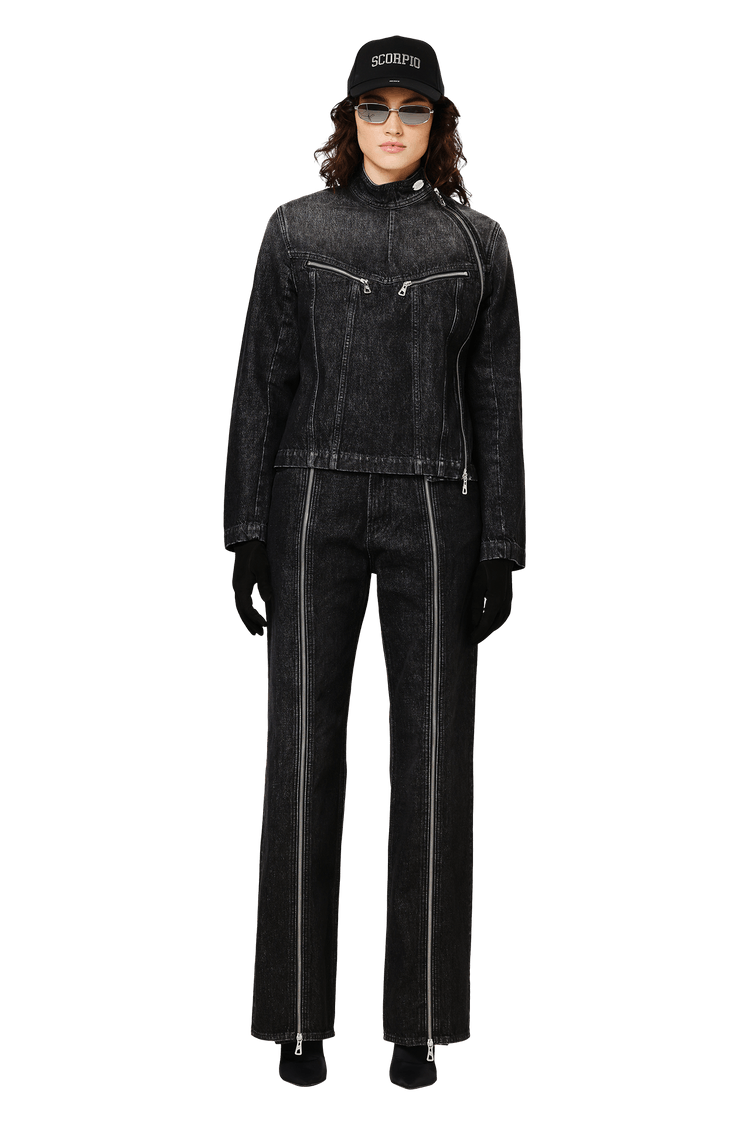 Buy Jean Paul Gaultier Denim High Neck Zipped Jacket With Gloves