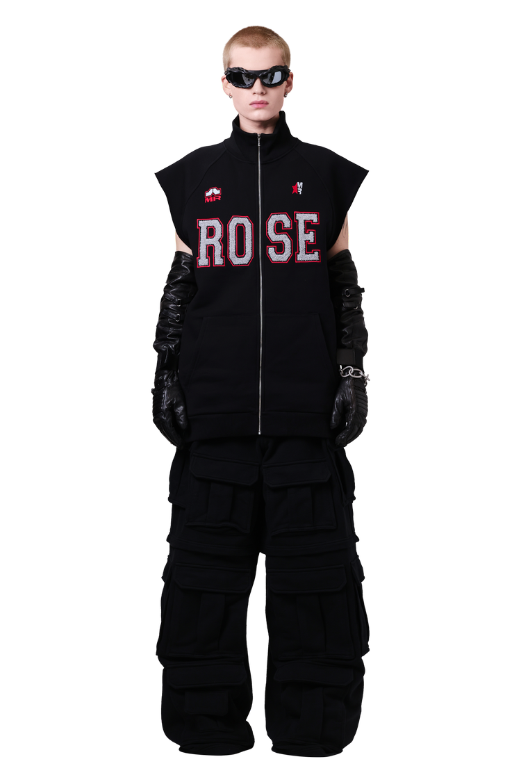 Model wearing Raf Simons Long Biker Gloves 'Black'