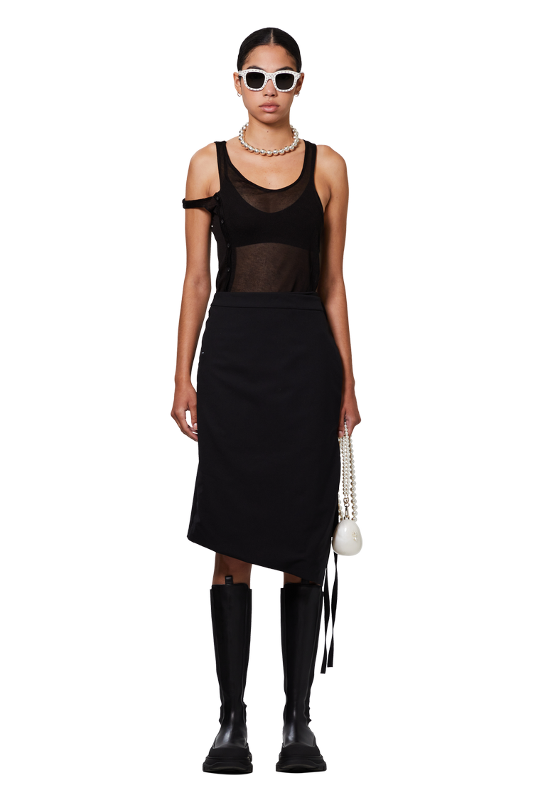model wearing Simone Rocha Faberge Nano Egg Bag With Pearl Crossbody Strap 'Pearl'