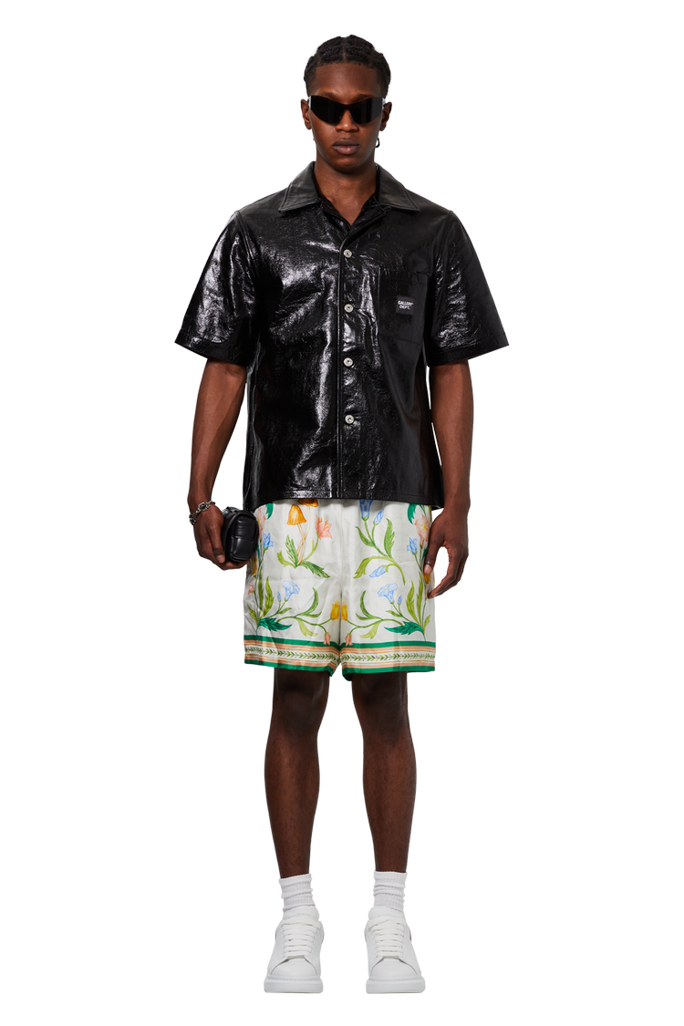 Model wearing Casablanca Silk Drawstring Shorts 'Multicolor'