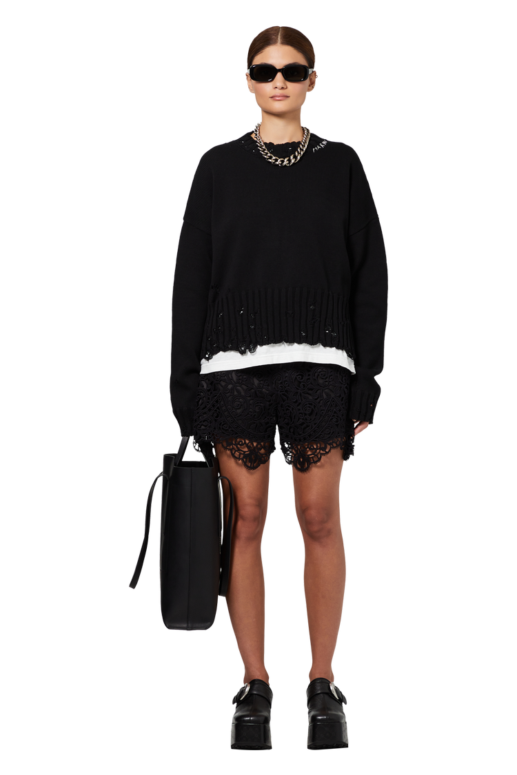 model wearing Marni Boxy Sweater 'Black'