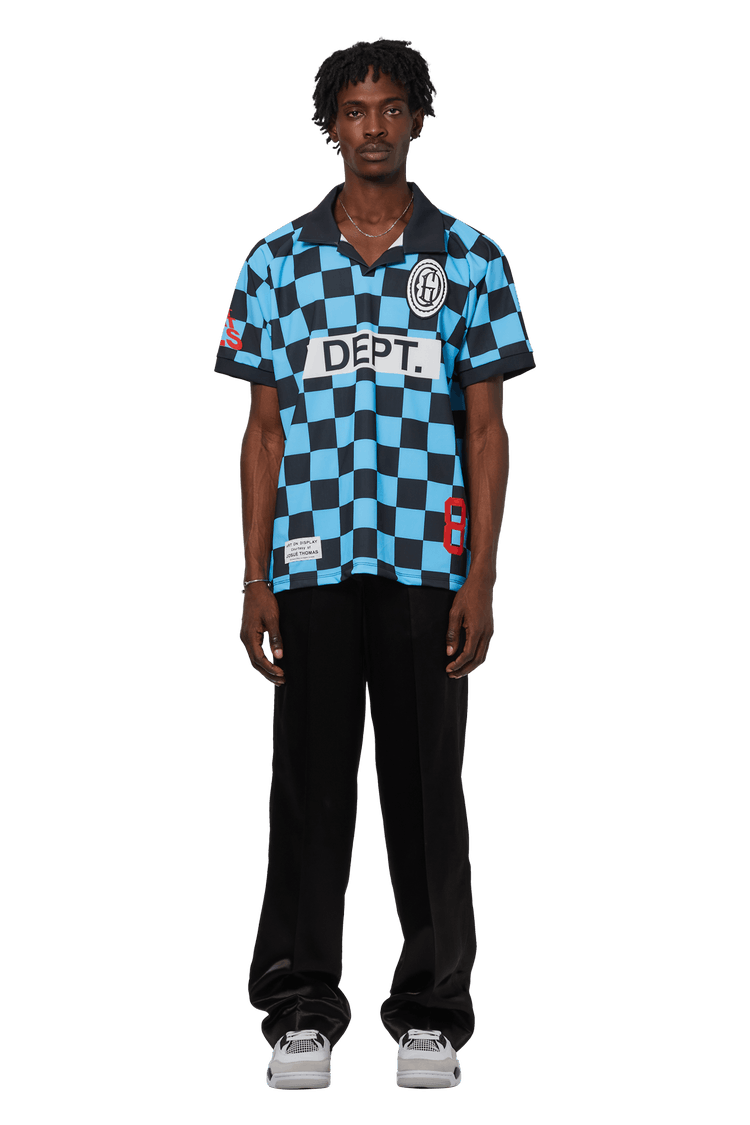 Model wearing Gallery Dept. Alvarado Soccer Jersey 'Multicolor/Check'