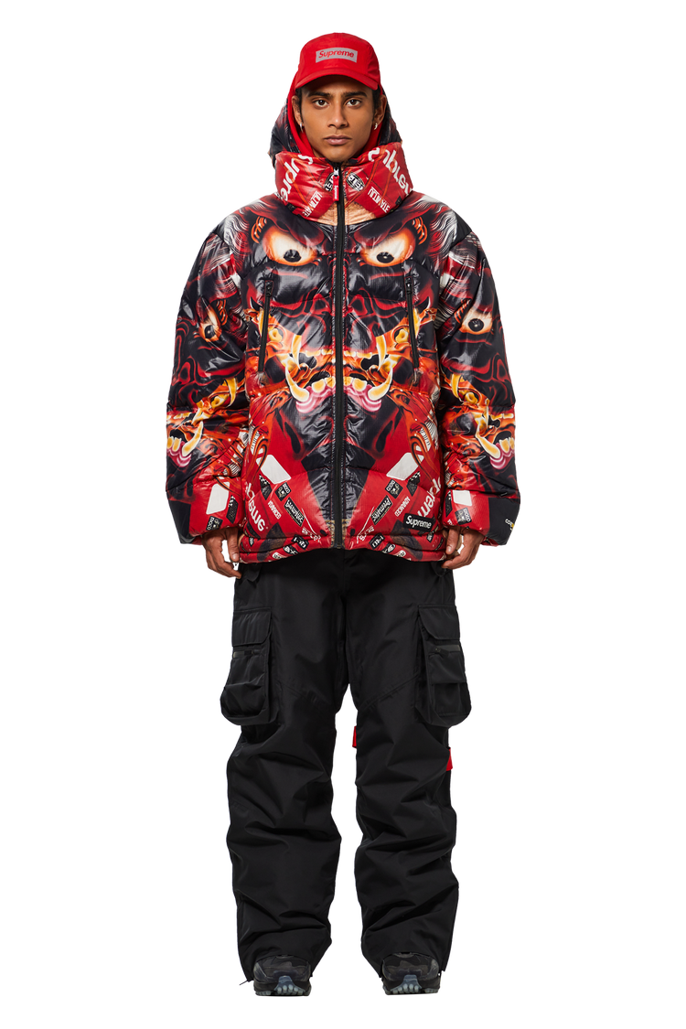 model wearing Supreme Reversible Featherweight Down Puffer Jacket 'Red'