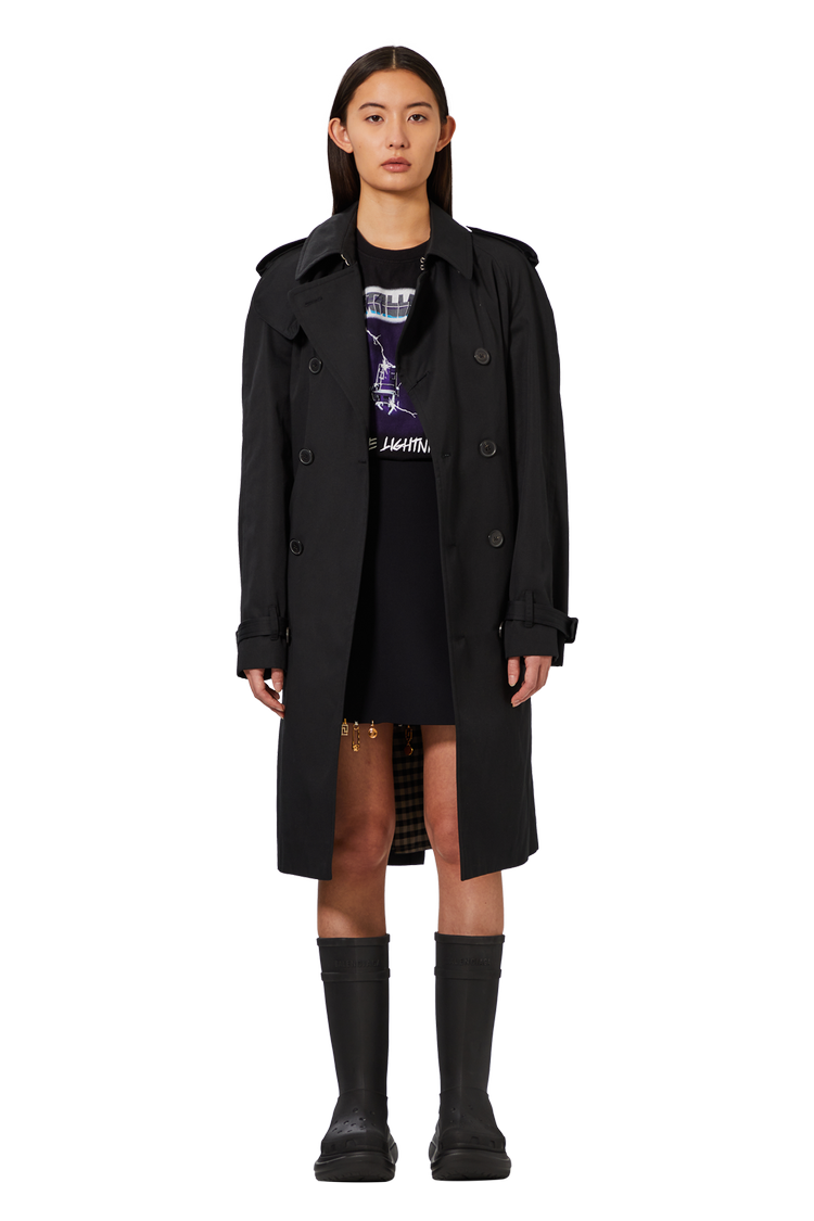 Model wearing Versace Charm-Embellished Satin Mini Skirt 'Black'