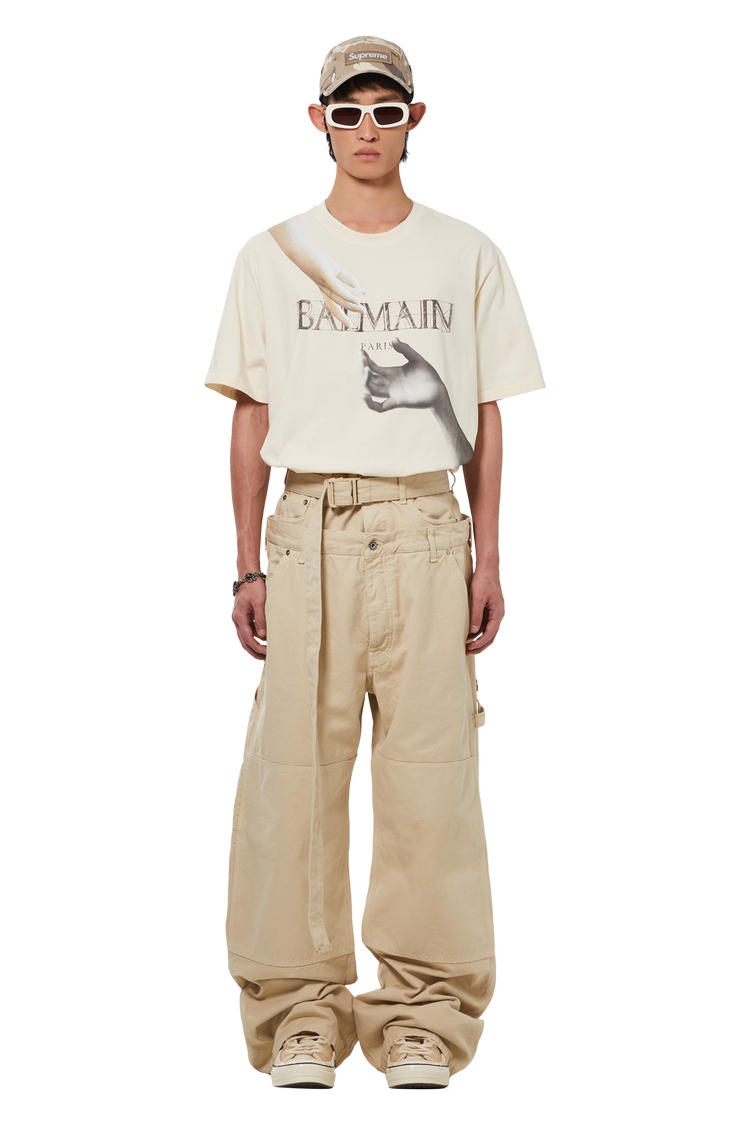 Model wearing Off-White Wave Off Canvas Double Over Pants 'New Beige'