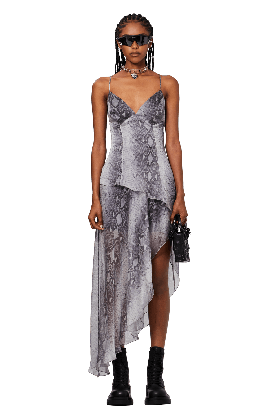 Buy Amiri Silk Snake Print Long Dress 'Grey' W9W08287CHNAT GREY GOAT
