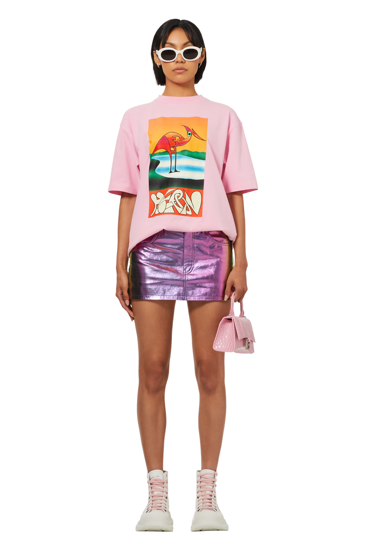 Model wearing Heron Preston Abstract Short-Sleeve Tee 'Pink/Orange'