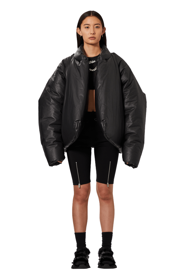 Model wearing Yeezy Gap Round Jacket 'Black'