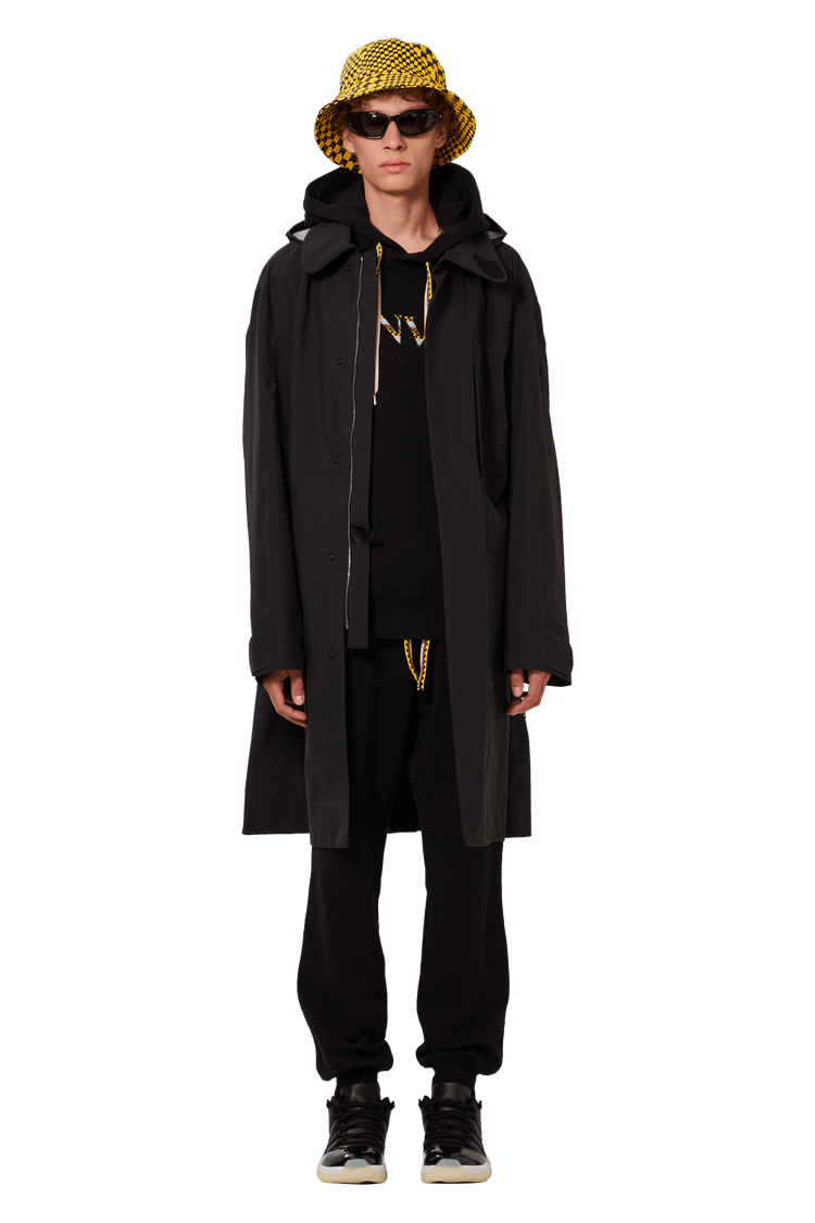 Model wearing Stone Island Shadow Project GORE-TEX Trench Coat 'Black'