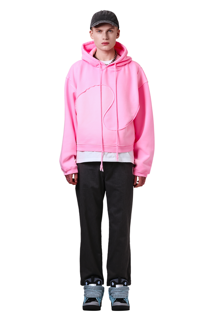 Model wearing ERL Swirl Fleece Hoodie 'Pink'