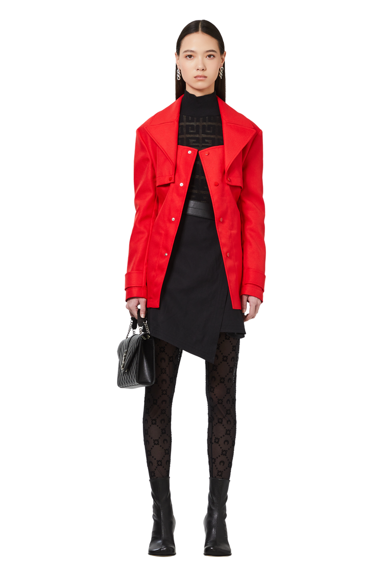 Model wearing Bottega Veneta Belted Twill Jacket 'Red'