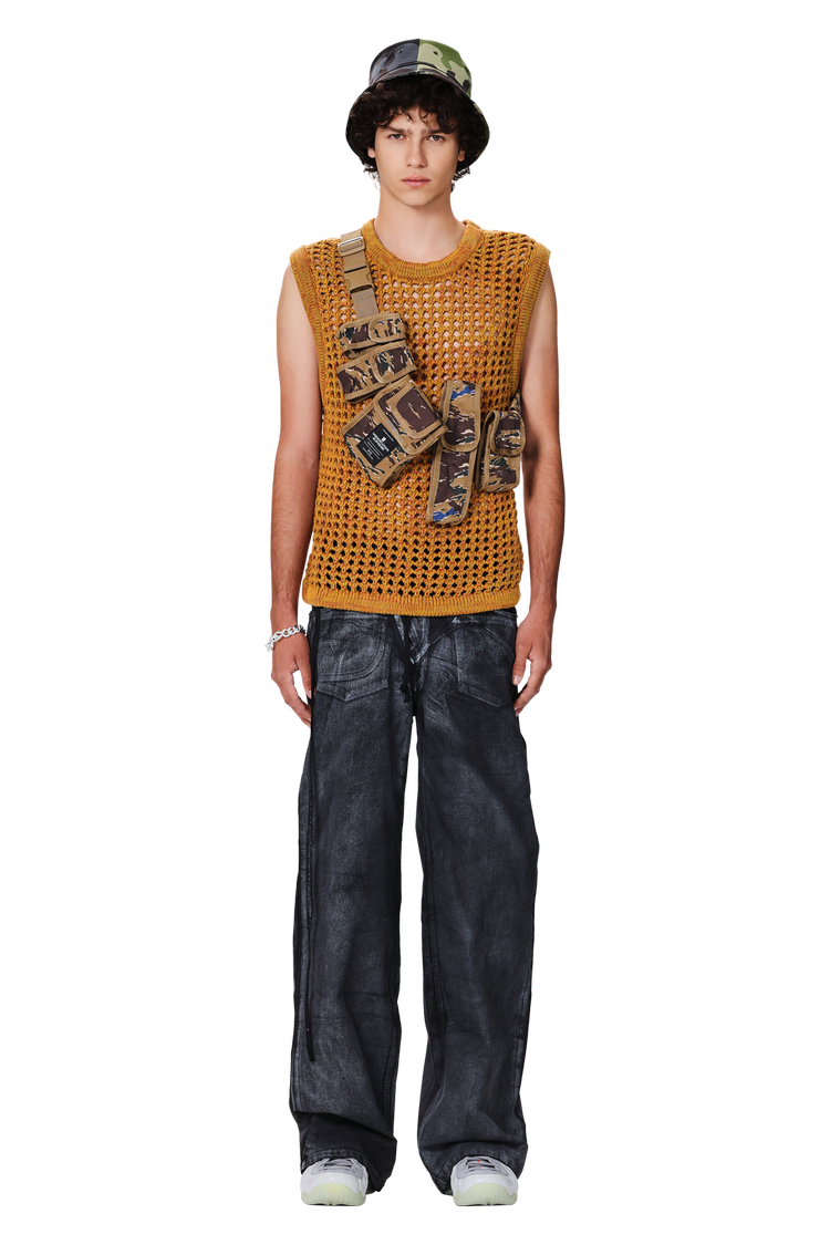 Model wearing Nicholas Daley Crochet Vest