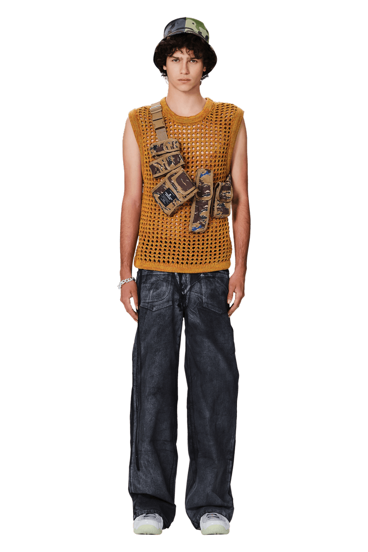 Model wearing Nicholas Daley Crochet Vest