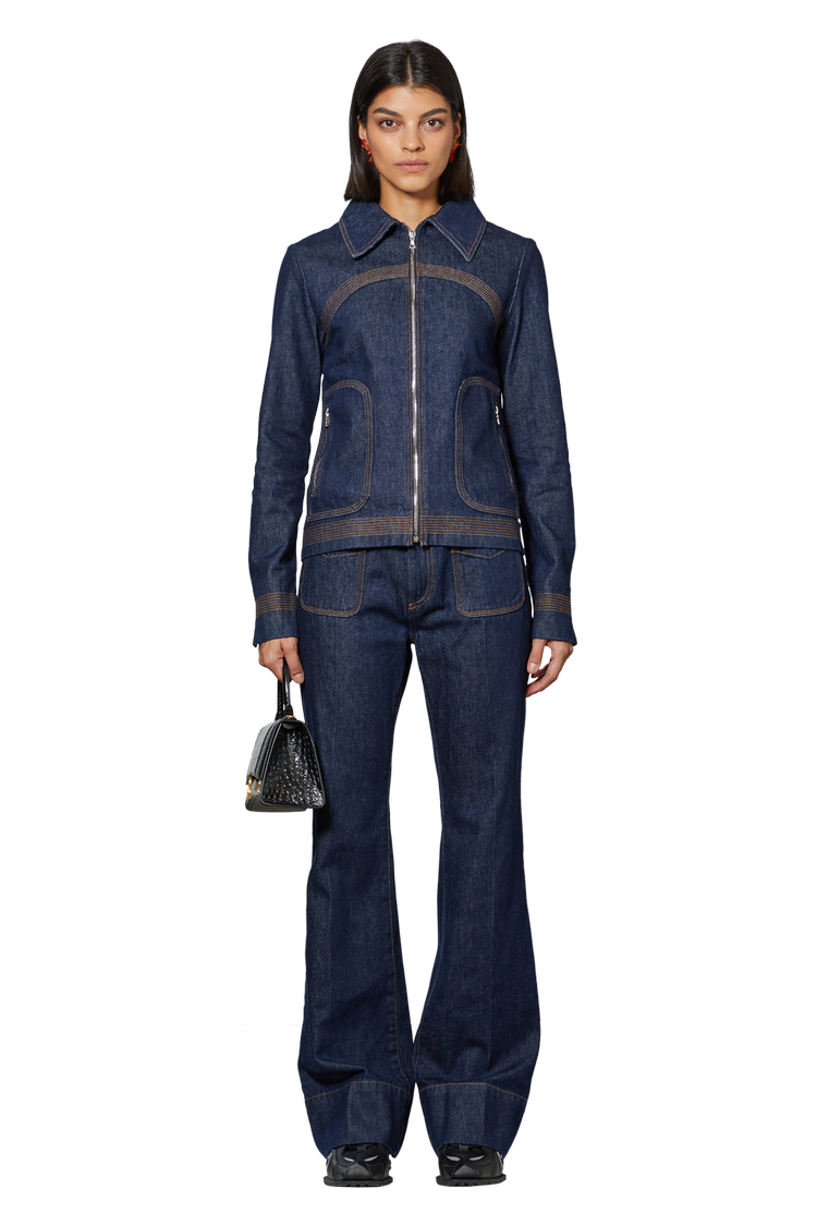 model wearing Wales Bonner Brooklyn Denim Jacket 'Blue'