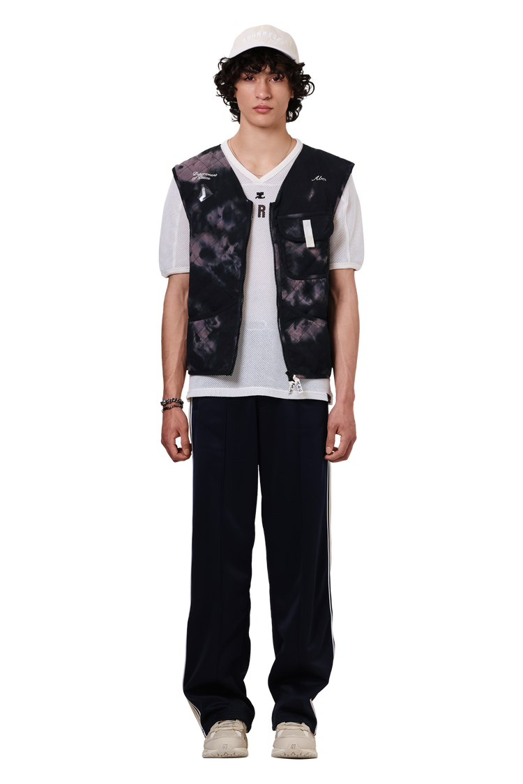 Model wearing Advisory Board Crystals Quilted Sticks And Stones Cargo Vest 'Black'