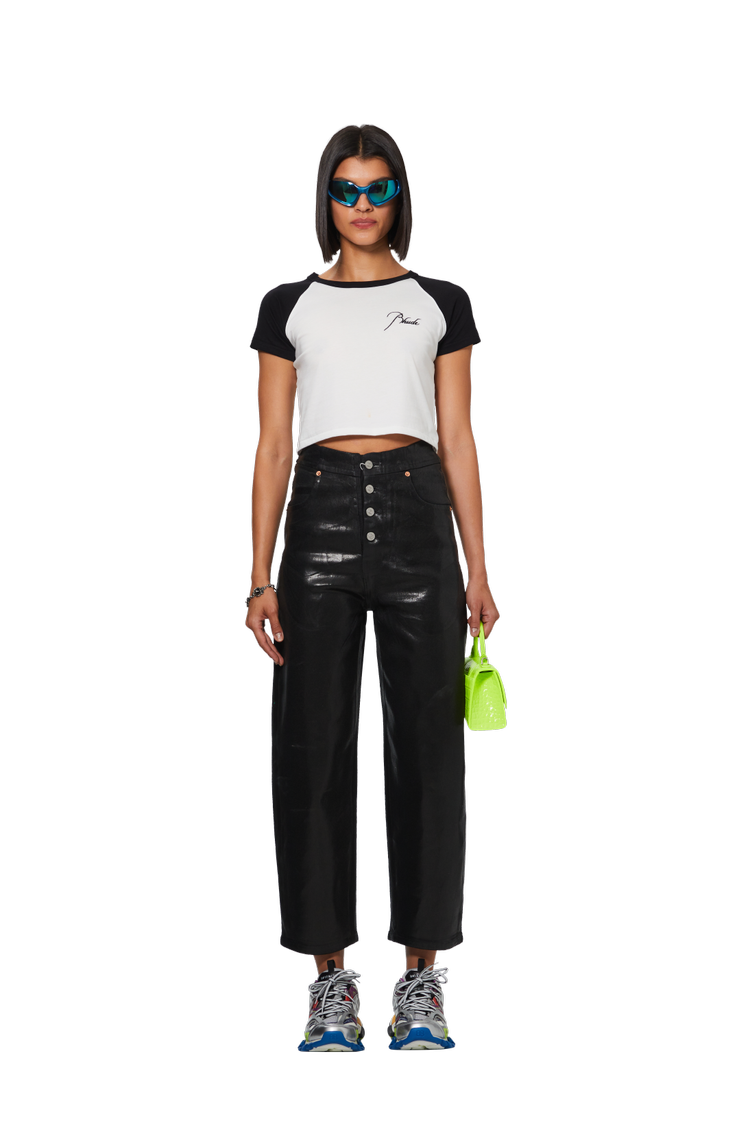 model wearing MM6 Maison Margiela 5 Pocket Pants 'Black'