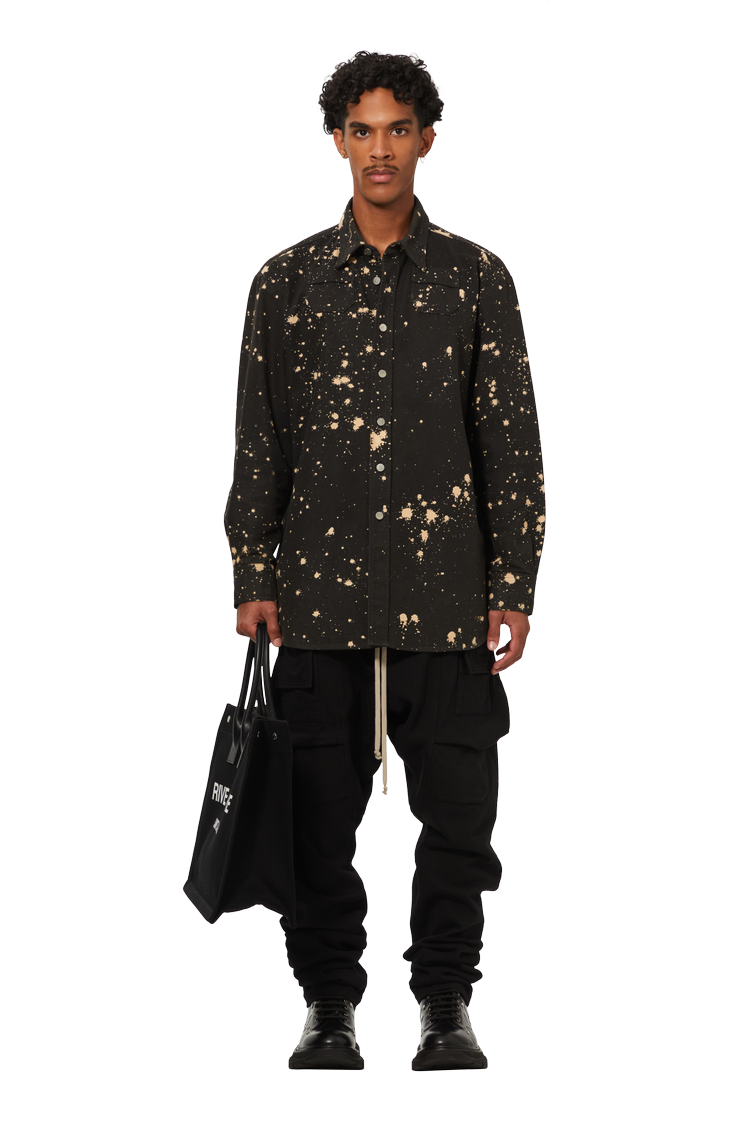 model wearing Rick Owens DRKSHDW Creatch Cargo Drawstring Pants 'Black'