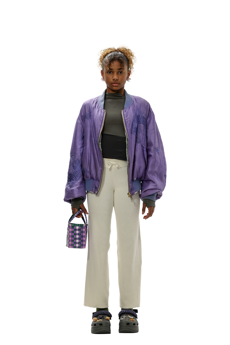 model wearing Marni Kids Micro Basket Bag 'Purple/Pink'