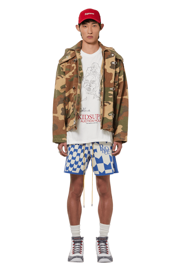 Buy Rhude Rhacing Checkered Knit Short 'Ivory/Blue